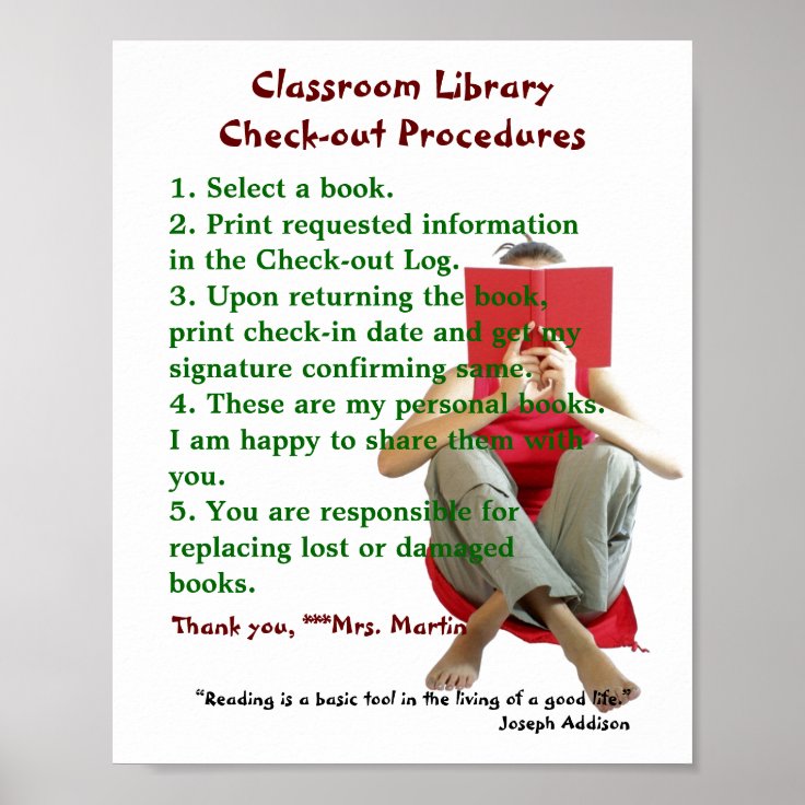 Classroom Library Rules/Checkout Procedures Poster Zazzle