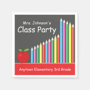 Classroom Party Chalkboard, Apple & Colour Pencils Napkin