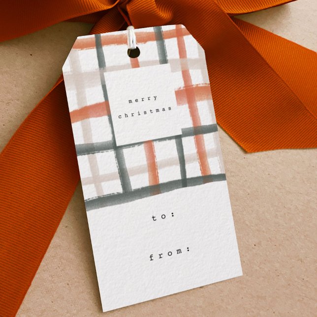 Classroom Plaid Gift Tags | B (Watercolor classroom plaid Christmas gift tag.)