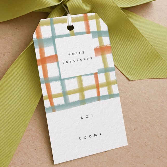 Classroom Plaid Gift Tags | C (Watercolor classroom plaid gift tag.)