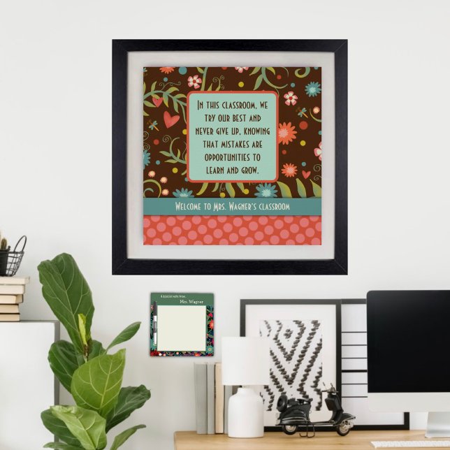 Classroom Quote Teacher Pretty Floral Class Poster (Creator Uploaded)