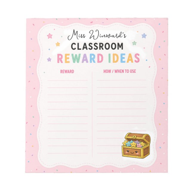 Classroom Reward Ideas Planner Notepad (Front)