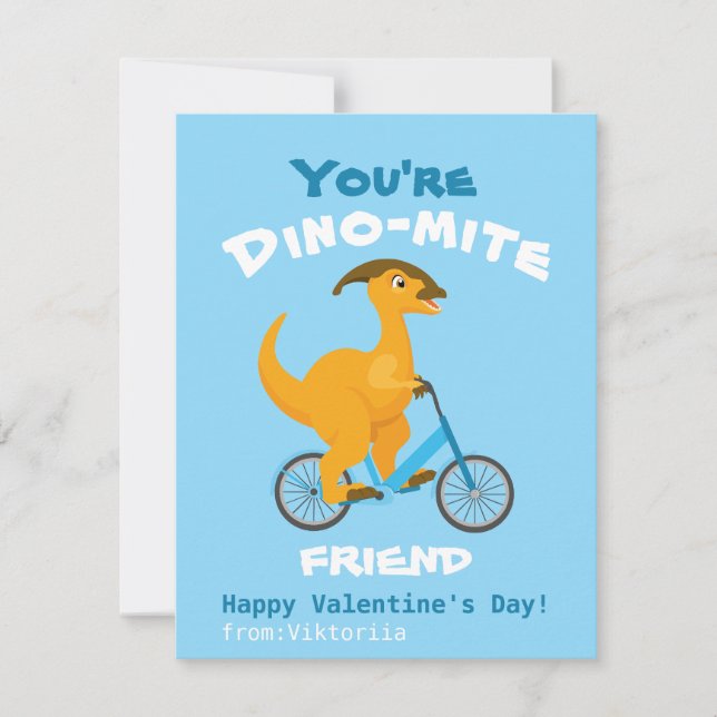 Classroom School kids Valentine dinosaur t-rex fun Holiday Card (Front)