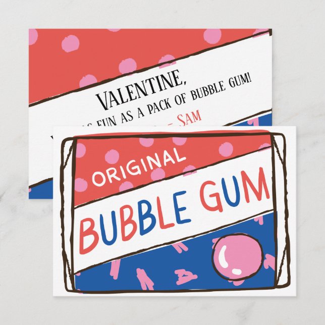 Classroom Valentine; Fun as a Pack of Bubble Gum Invitation (Front/Back)