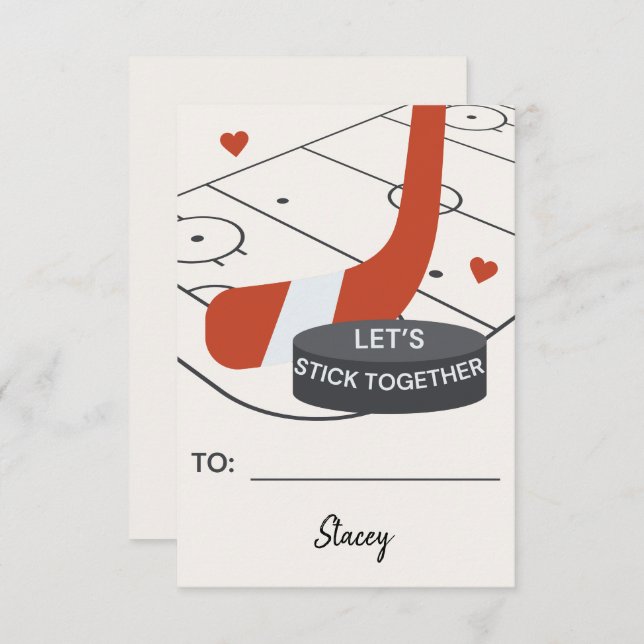 Classroom Valentine Hockey "Let's Stick Together" (Front/Back)