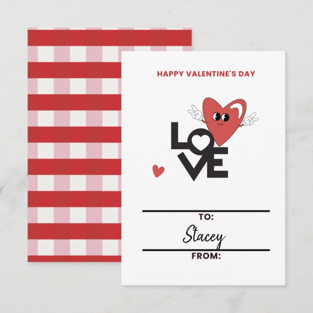 Classroom Valentine Red Heart Card (Front/Back)