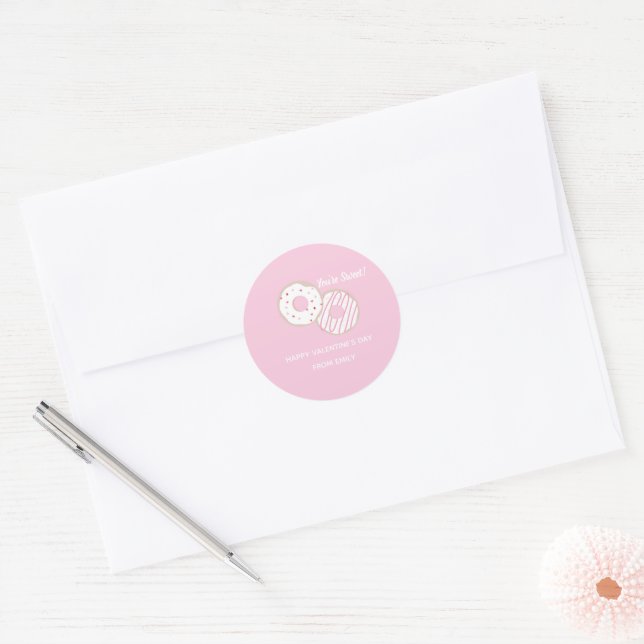 Classroom Valentine Sweet Doughnut Classic Round Sticker (Envelope)