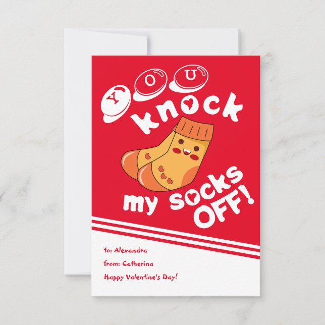 Classroom Valentine's Card: You Knock My Socks Off Invitation (Front)