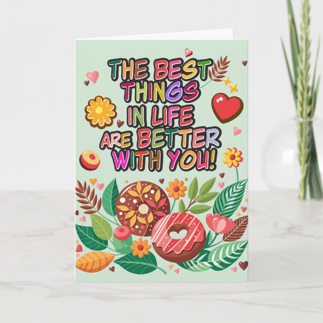 Classroom Valentine's Day Boho Doughnuts and Flowe Card (Front)