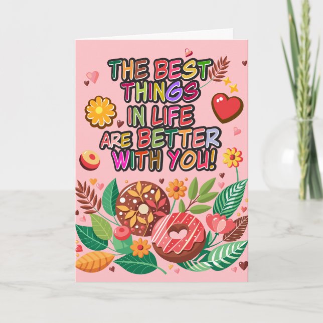 Classroom Valentine's Day Boho Doughnuts and Flowe Card (Front)