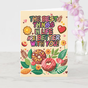Classroom Valentine's Day Boho Doughnuts and Flowe Card