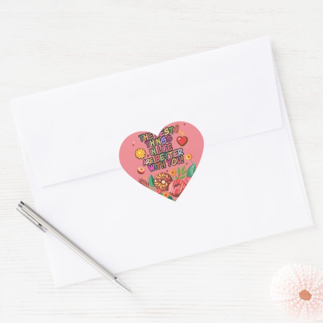 Classroom Valentine's Day Boho Doughnuts and Flowe Heart Sticker (Envelope)