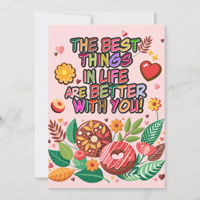 Classroom Valentine's Day Boho Doughnuts and Flowe Holiday Card (Front)