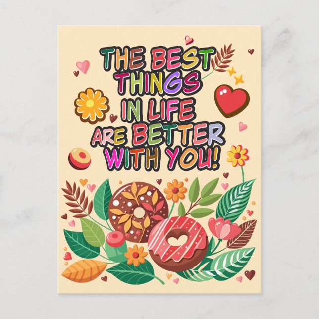 Classroom Valentine's Day Boho Doughnuts and Flowe Holiday Postcard (Front)