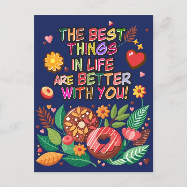 Classroom Valentine's Day Boho Doughnuts and Flowe Holiday Postcard (Front)