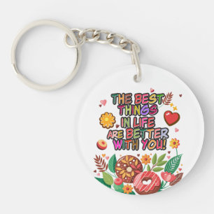 Classroom Valentine's Day Boho Doughnuts and Flowe Key Ring