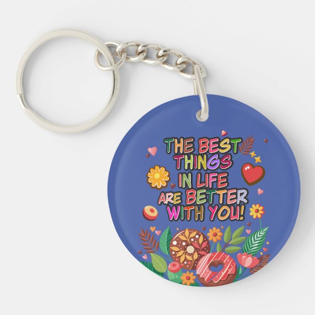 Classroom Valentine's Day Boho Doughnuts and Flowe Key Ring (Front)