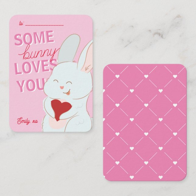 Classroom Valentine's Day Bunny Loves You Card (Front/Back)