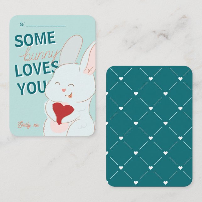 Classroom Valentine's Day Bunny Loves You Card (Front/Back)