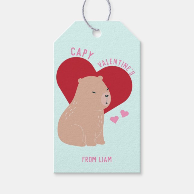 Classroom Valentine's Day Capybara Gift Tags (Front)