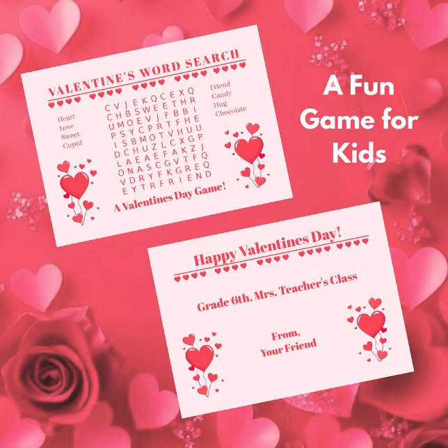 Classroom Valentine's Day Card Game-Word Search (Classroom Valentine's Day Card Game-Word Search-Kids Classroom activity)