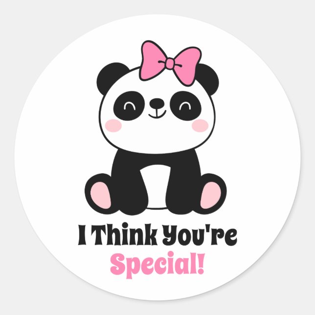 Classroom Valentine's Day Cute Panda Pink Bow  Classic Round Sticker (Front)