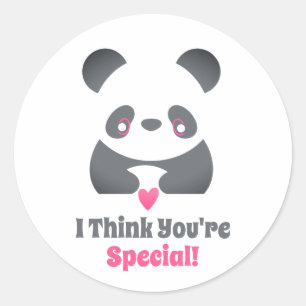 Classroom Valentine's Day Cute Panda Pink Heart  Classic Round Sticker