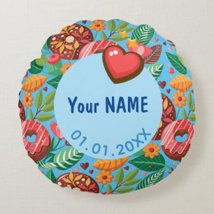 Classroom Valentine's Day Donut Flower Personalize Round Cushion