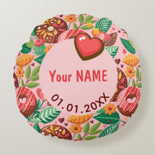 Classroom Valentine's Day Doughnut Flower Personal Round Cushion