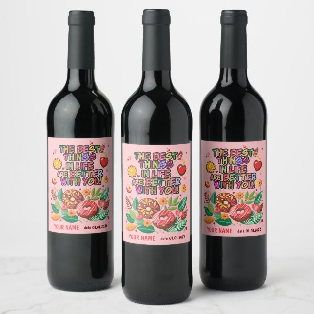Classroom Valentine's Day Doughnut Flower Personal Wine Label (Bottles)