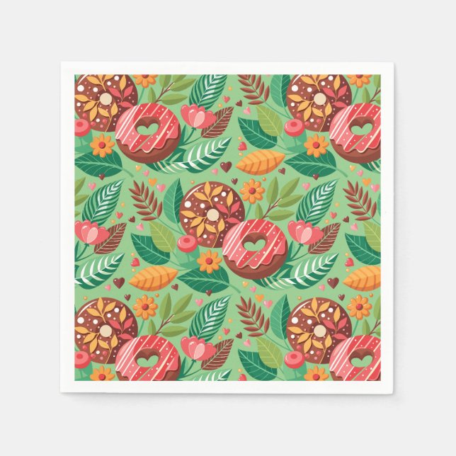 Classroom Valentine's Day Doughnuts and Flowers De Napkin (Front)