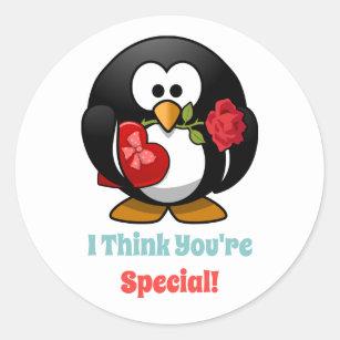 Classroom Valentine's Day Penguin Heart  Classic Round Sticker
