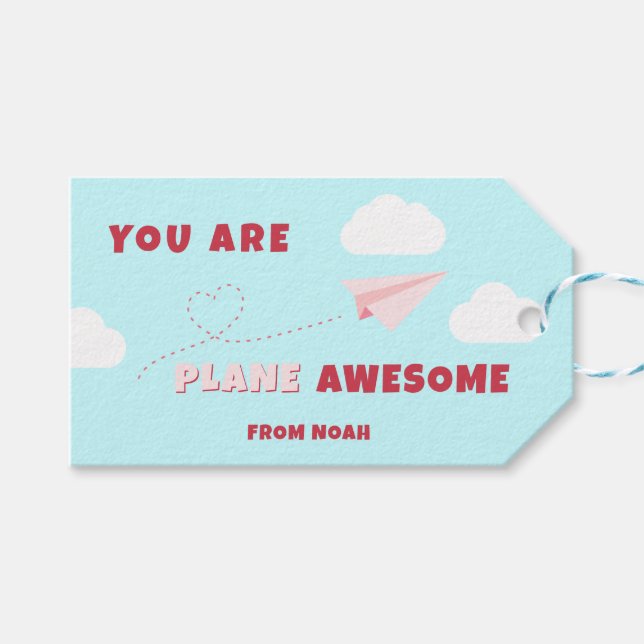 Classroom Valentine's Day Plane Awesome Gift Tag (Front (Horizontal))