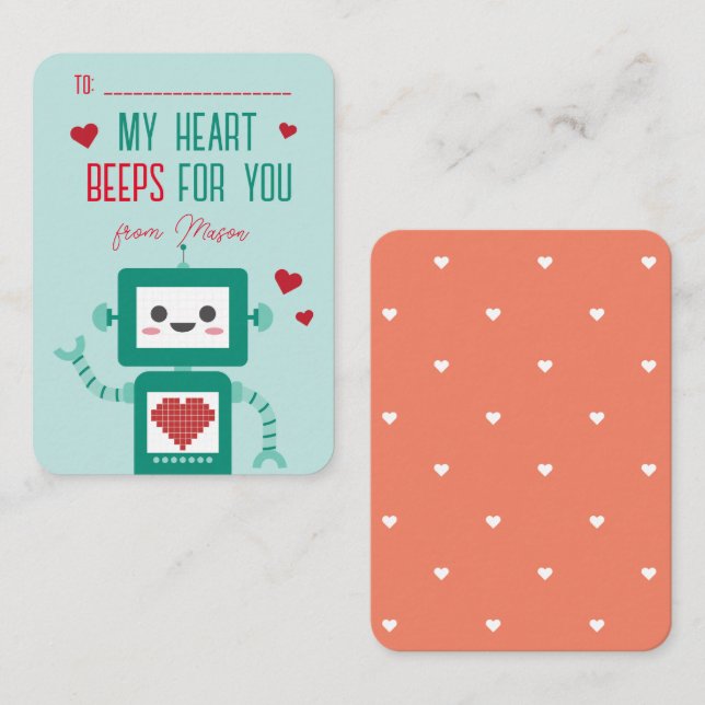 Classroom Valentine's Day Robot Beeps Card (Front/Back)