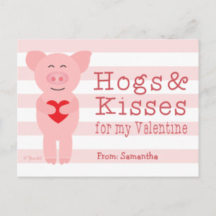 Classroom Valentines for Kids Pig Hog and Kisses Holiday Postcard