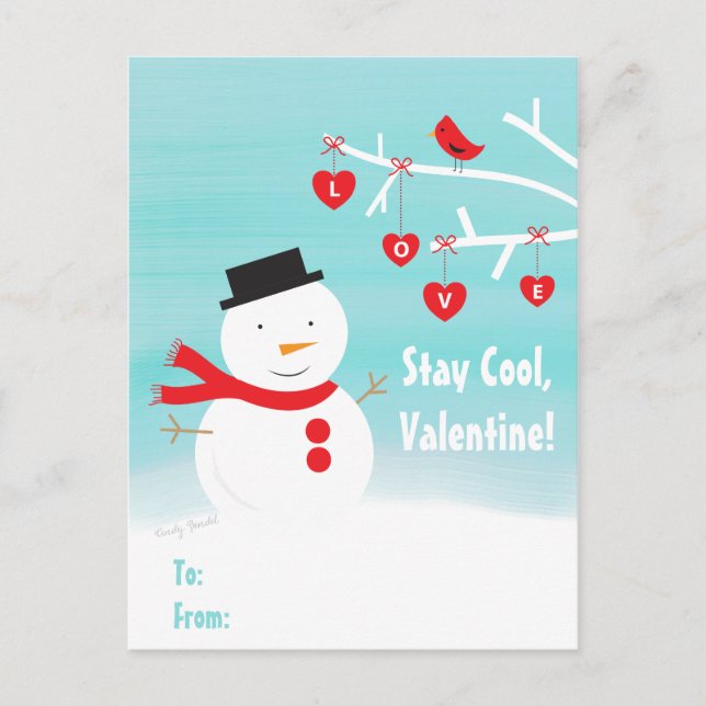 Classroom Valentines for Kids School Snowman Holiday Postcard (Front)