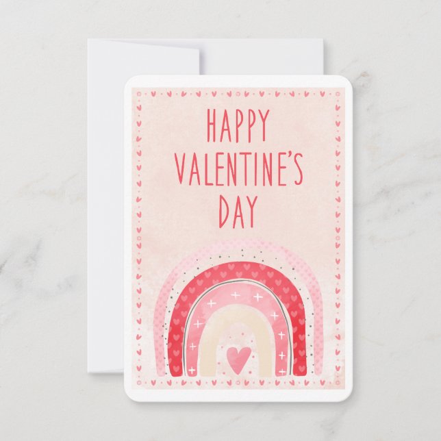 Classroom Valentines Kids Pink Rainbow Hearts (Front)