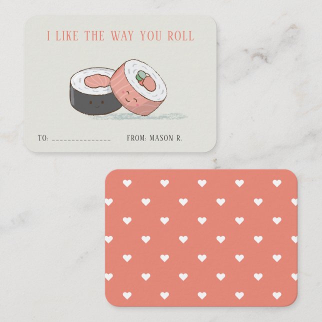 Classroom Valentines Sushi Rolls Card (Front/Back)