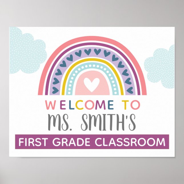 Classroom Welcome Door Sign in Muted Boho Rainbow (Front)