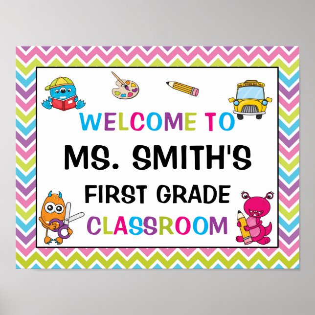 Classroom Welcome Sign in Monsters Theme (Front)