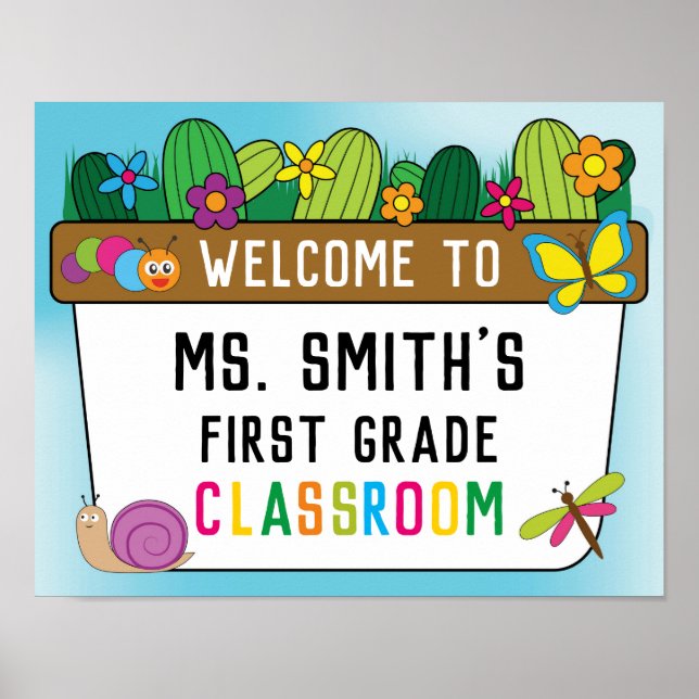Classroom Welcome Sign in Our Garden Theme (Front)