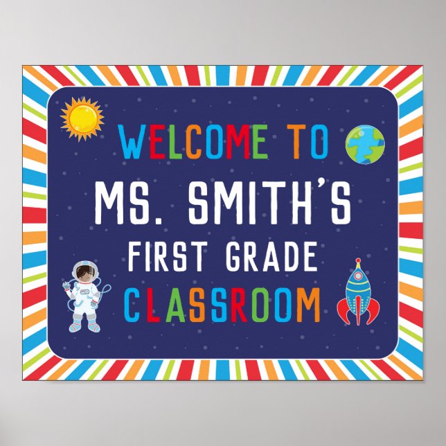 Classroom Welcome Sign in Outer Space Theme (Front)