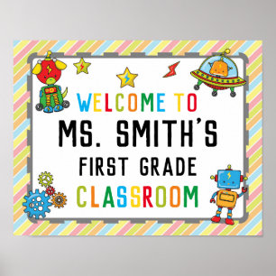Classroom Welcome Sign in Robots Theme