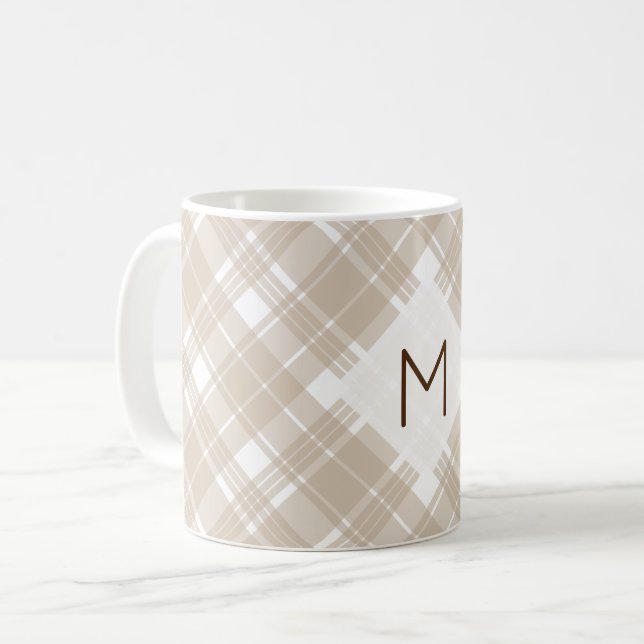 Classt Tan Plaid Monogram Coffee Mug (Front Left)
