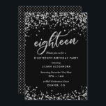 Classy 18th Birthday Invitation, Sparkly Confetti Invitation<br><div class="desc">Classy 18th Birthday Party Invitations: Sparkly silver confetti 18th birthday party invitation design featuring faux diamond / bright silver glitter look confetti polka dots. Silver "eighteen" written in hand-lettering script typography. Contemporary lettering fills out the party details. [Note that while elements of this design will print to look like glitter,...</div>