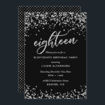 Classy 18th Birthday Invitation, Sparkly Confetti Invitation<br><div class="desc">Classy 18th Birthday Party Invitations: Sparkly silver confetti 18th birthday party invitation design featuring faux diamond / bright silver glitter look confetti polka dots. Silver "eighteen" written in hand-lettering script typography. Contemporary lettering fills out the party details. [Note that while elements of this design will print to look like glitter,...</div>