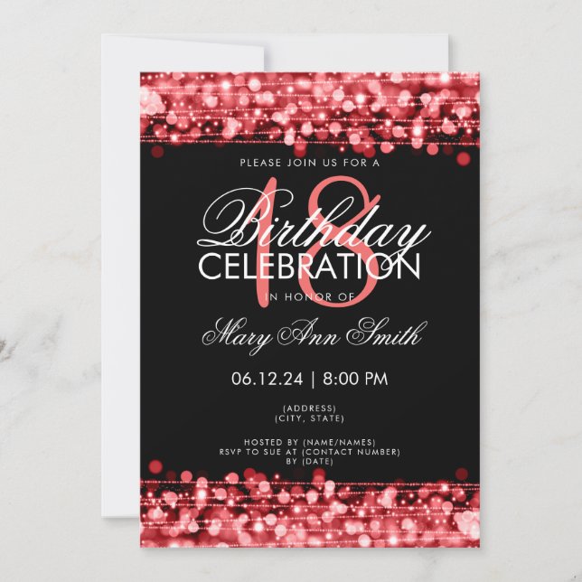 Classy 18th Birthday Party Sparkles Red Invitation (Front)