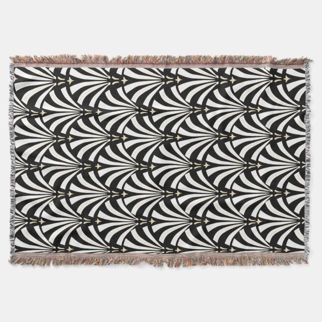 Classy 1920s Vintage Black & White Throw Blanket (Front)