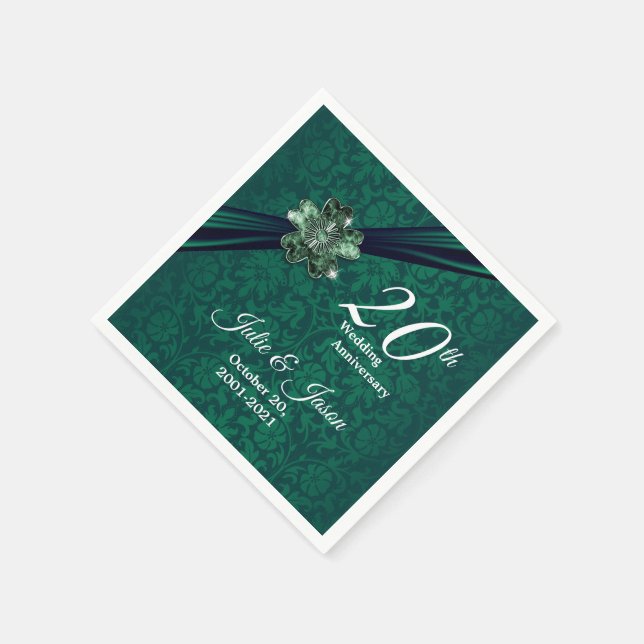 Classy 20th Emerald Wedding Anniversary Napkin (Corner)