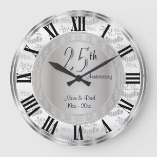 Classy 25th Silver Anniversary Large Clock